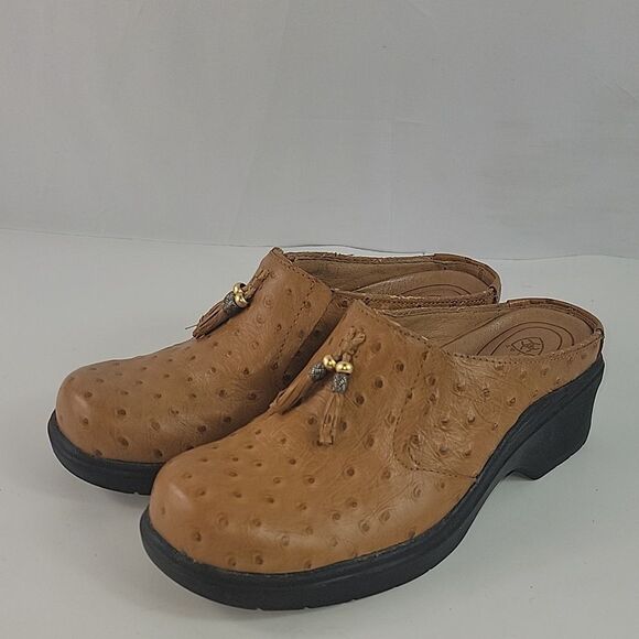 Ariat Ostrich Print Tan Leather Women's Clogs - Picture 7 of 13